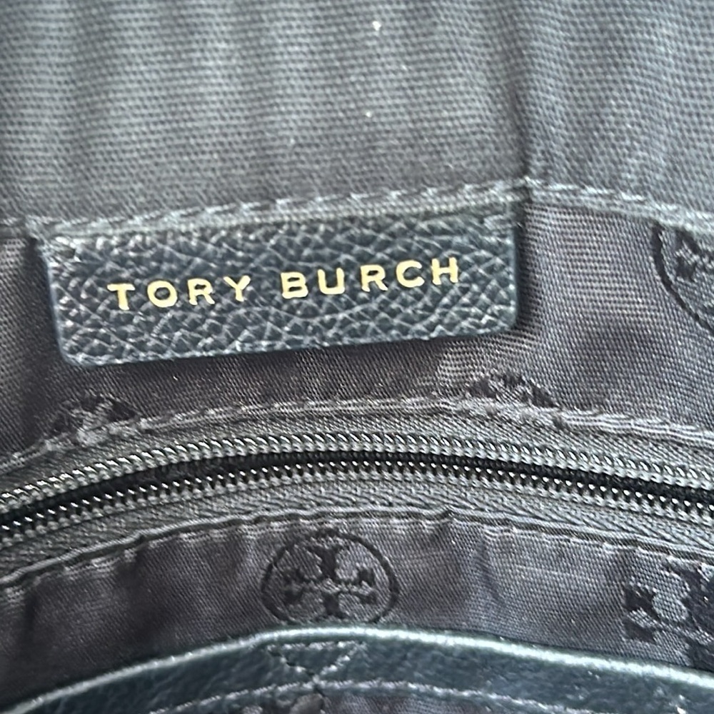 Tory Burch Ella Canvas Black Leather Tote Large Laptop Work Bag - Picture 8 of 9